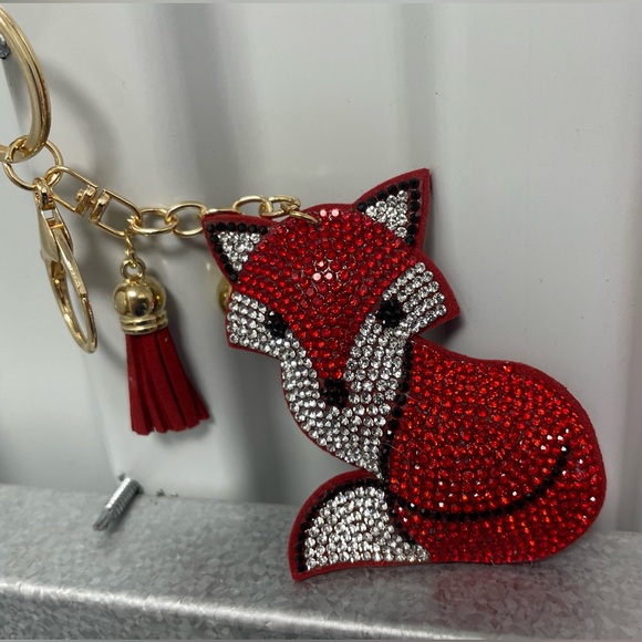 Set of 2 Fox Crystal Bling Key Chain Keyring with Tassel Car Purse Handbag Charm - Picture 2 of 9